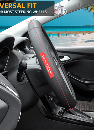 Valleycomfy Microfiber Leather Steering Wheel Cover Universal 15 inch (Black)