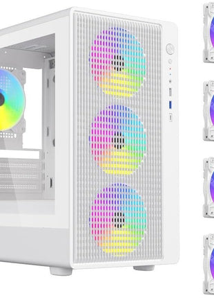 DIYPC ARGB-R1-W White USB3.0 /Type C Micro ATX Gaming Computer Case w/Tempered Glass Panel and 4 x ARGB 120mm Fans (Pre-Installed)