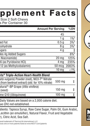 Force Factor Total Beets Ultimate Heart Health Chews for Blood Pressure Support, with Beetroot Powder,CoQ10,B Vitamins & Grapeseed Extract for Blood Flow&Energy, Black Cherry,60 Soft Chews,(Pack of 2)