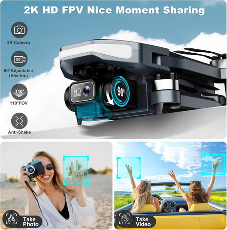 GPS Drone with Camera for Adults - 2K HD Camera FPV Live Video, GPS Drone with Auto Return, Brushless Motor, Foldable Quadcopter, Follow Me, Headless Mode Remote Control for Kids Toys Gifts or Beginners