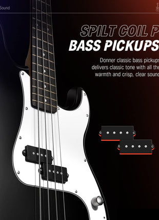 Donner Electric Bass 4 Strings Full-Size Guitar Kit PB-Style (Black) | Standard Bass Beginner Kit for Starter with Free Online Lesson Gig Bag Guitar Strap and Guitar Cable, DPB-510