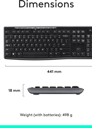 Logitech MK270 Full Size Wireless Keyboard and Mouse Combo - Black