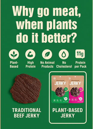 Vegan Jerky Korean Classic Savory – Umami Flavor 11g Plant-Based Non-GMO Soy Protein, Low-Fat On the Go Snack - 150 Calories Per Bag, 1.35oz. Pack of 3