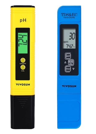 VIVOSUN Digital pH and TDS Meter Kits, 0.01pH High Accuracy Pen Type pH Meter ± 2% Readout Accuracy 3-in-1 TDS EC Temperature Meter for Hydroponics, Pool and Aquarium, Yellow Blue, UL Certified