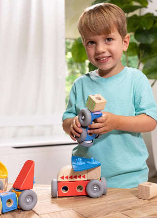 Melissa & Doug BlockablesTM Vehicles Snap and Play, Mix and Match Connectable Wooden Building Blocks Play Set Toy for Preschool Boys and Girls (54 Pcs)