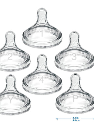 Dr. Brown's Natural Flow® Level 2 Wide-Neck Baby Bottle Silicone Nipple, Medium Flow, 3m+, 100% Silicone Bottle Nipple, 6 Pack