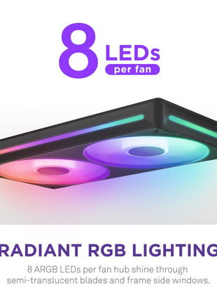 NZXT F240 RGB Core - 240mm Single-Frame RGB Fan Unit - Black | 240mm single-frame unit with two 120mm RGB fans on one cable. Speed and lighting controlled through CAM.