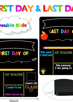 First & Last Day of School Signs with 6 Writing Pens, 10 x 12 Inch Double Sided Back to School Board, Reusable Wooden 1st Day of Preschool/Kindergarten Photo Props