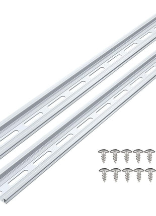 2 Piece VAMRONE Aluminum DIN Rails, 12 Inch Long, 35mm Wide, 7.5mm High, Top Hat Slotted DIN Rail with RoHS, Extra Premium Screws Included for Hardware Components Mounting