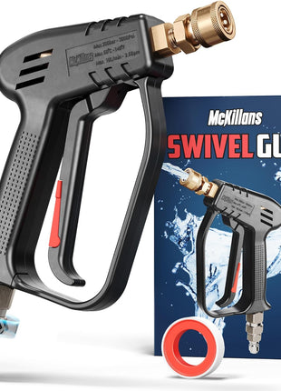 McKillans® Short Pressure Washer Gun with Swivel - High Pressure Water Handle with 3/8" Male Plug and 1/4" Quick Connector Coupler - Power Washer Gun Compatible with Foam Cannon - Car Wash Foam Gun