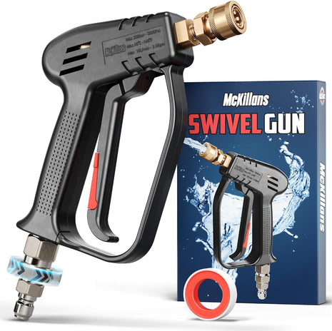 McKillans® Short Pressure Washer Gun with Swivel - High Pressure Water Handle with 3/8" Male Plug and 1/4" Quick Connector Coupler - Power Washer Gun Compatible with Foam Cannon - Car Wash Foam Gun