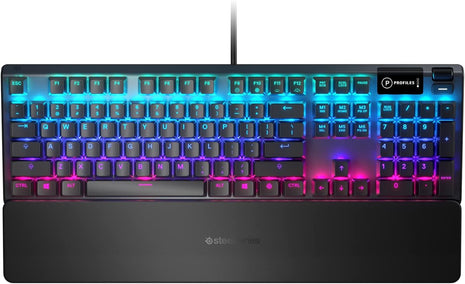 SteelSeries Apex 5 Hybrid Mechanical USB Gaming Keyboard Per-Key RGB Illumination Aircraft Grade Aluminum Alloy Frame OLED Smart Display (Blue Switch)