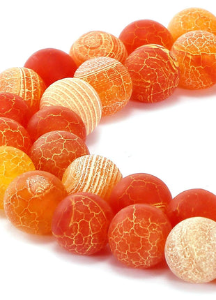 MJDCB Natural Orange Frosted Agate Round Stone Beads for Jewelry Making DIY Bracelets Necklaces (8mm)