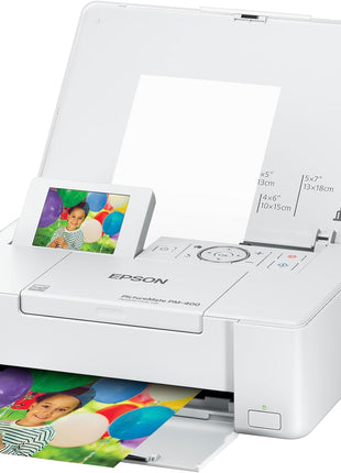 Epson PictureMate PM-400 Wireless Compact Color Photo Printer, white | Compact wireless photo printing; borderless 4 x 6 and 5 x 7 in., mobile support; ideal for home and travel