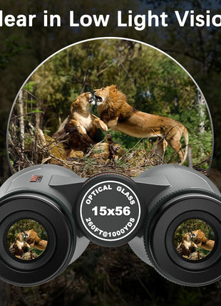 15x56 UHD Binoculars for Adults High Powered with Phone Adapter and Tripod, Super Powerful BAK4 Prism Waterproof Binoculars for Hunting Stargazing Bird Watching Hiking Safari Travel Sports