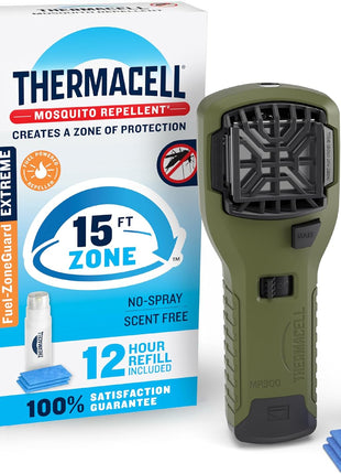 Thermacell Fuel-ZoneGuard Extreme Fuel Powered Mosquito Repeller; 15-Foot Zone of Scientifically Proven Outdoor Protection; 12-Hr Refill; DEET-Free; Bug Spray Alternative; Scent Free; Green