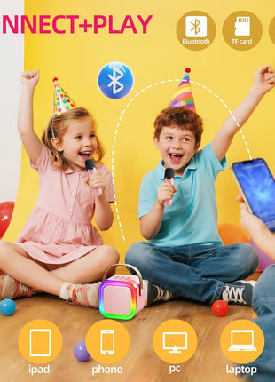 Kinglucky Mini Karaoke Machine for Kids, Top Birthday Gift Pick for Girls Ages 3, 4, 5, 6, 7, 8, 9, 10, 11, 12 Years Old, Kids' Personal Video Players Accessories with 2 Mics Singing Present Toy, Pink