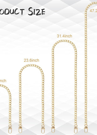 4 Pieces Different Sizes Iron Replacement Flat Chains Iron, Metal Chain Strap for DIY Purse Handbag Shoulder Crossbody Bag Clutch (15.4 Inch, 23.6 Inch, 31. 4 Inch, 47.2 Inch) Gold