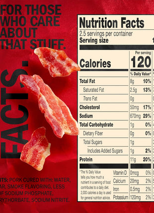 Jack Link's Bacon Jerky, Hickory Smoked   Flavorful Ready to Eat Meat Snack with 11g of Protein per Serving, Made with 100% Thick Cut Real Bacon, Protein Snack, Keto Friendly, 2.5 oz.