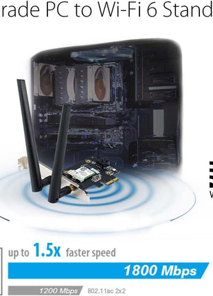 ASUS AX1800 PCIe WiFi Adapter (PCE-AX1800) - WiFi 6, Bluetooth 5.2, Ultra-Low Latency Wireless, 2 External Antenna, Supporting Total Data Rate up to 1800Mbps, WPA3 Network Security, OFDMA and MU-MIMO