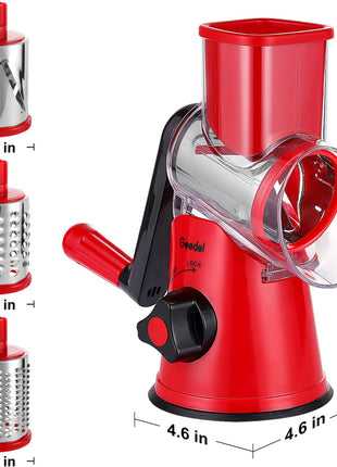 Geedel Rotary Cheese Grater, Kitchen Mandoline Vegetable Slicer with 3 Interchangeable Blades, Easy to Clean Grater for Fruit, Vegetables, Nuts