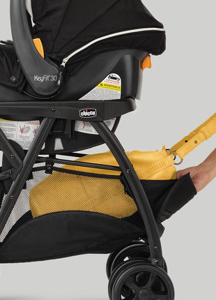 Chicco KeyFit Caddy Baby Stroller Frame with Adjustable Handle, Parent Tray | Accepts all Chicco infant car seats, compact travel stroller, under 12 lbs, all-wheel suspension, cup holders, Black/Black