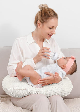 Nursing Pillow and Positioner, Breastfeeding, Bottle Feeding | Baby Sitting Support with Removable Ultra Soft Cover, Tummy Time Support for Baby Boys and Girls (Beige)