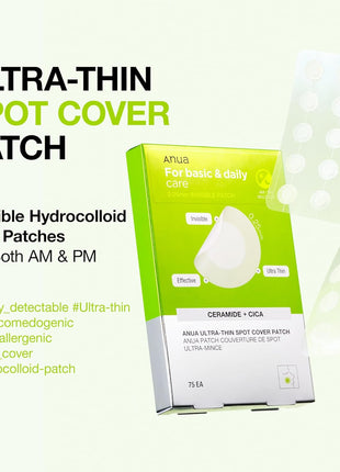 ANUA Ultra-Thin Spot Cover Patch, Invisible Hydrocolloid Pimple Patches for Face, 0.25mm Thin, Day & Night Wear Under Makeup, Non-Comedogenic, Korean Skincare, 75 Counts