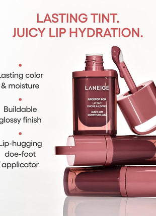 LANEIGE JuicePop Box Lip Tint: Long Lasting Moisturizing Lightweight Tint, Buildable Juicy Color and Nourishing Shine, K-Beauty Lip Essentials for Long-Lasting Comfort, K-POP Pink