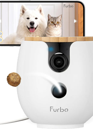 Furbo Mini 360° 2K QHD Pet Camera: Basic See, Talk & Toss Features, No AI Alerts, No Subscription Required, Dog & Cat Rotating Treat Dispenser w/Phone App, Smart Indoor Cam, 2-Way Audio & Night Vision