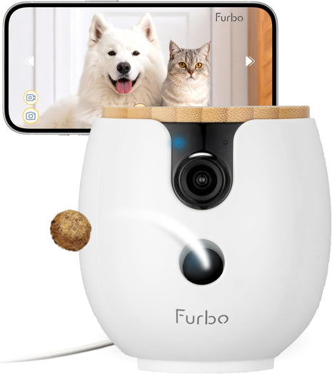 Furbo Mini 360° 2K QHD Pet Camera: Basic See, Talk & Toss Features, No AI Alerts, No Subscription Required, Dog & Cat Rotating Treat Dispenser w/Phone App, Smart Indoor Cam, 2-Way Audio & Night Vision