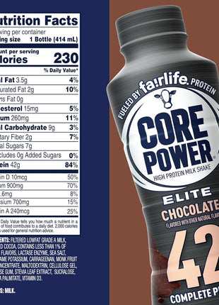 Core Power Elite High Protein Shake, Chocolate, 42g Bottle, 14oz, 12 Pack