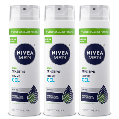 NIVEA MEN Sensitive Shave Gel with Vitamin E, Soothing Chamomile and Witch Hazel Extracts, 3 Pack of 7 Oz Cans