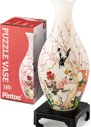 Pintoo 3D Puzzle Vase Unique Flower Vase Made By 160 Curved Plastic Puzzle Pieces House Warming Gift for Flower Arrangements and Home Decoration - [S1035] (Translucent, Flowers and Birds)