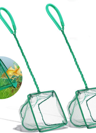 2 Pack Aquarium Fish Nets, DSSPORT 4 Inch Small Mesh Fish Catch Nets with Plastic Handle Green (Pine Green)