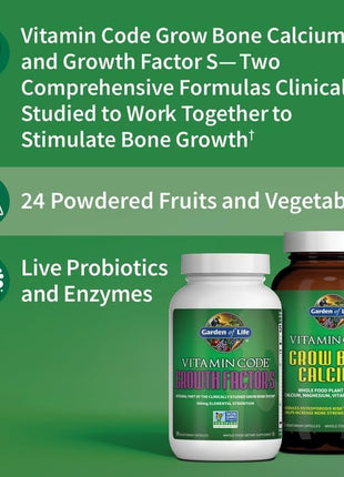 Garden of Life Calcium Supplement - Vitamin Code Grow Bone Made with Whole Foods, Strontium, Magnesium, K2 MK7, Vitamin D3 & C Plus Probiotics for Gut Health, 30 Day Supply