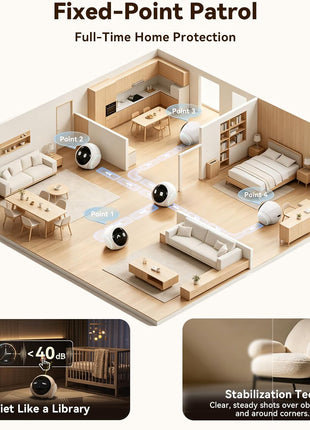 Vivideye Pet Camera 1080P, Movable Robot Security Camera for Dog Cat, Rolling Robot Indoor Camera with Talk,Battery-Operated, Auto-Recharge, Night Vision,SD/Cloud Storage, Pet/Human/Voice Detection