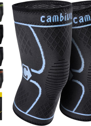 CAMBIVO 2 Pack Knee Braces for Women & Men, Knee Compression Sleeves for Knee Pain Relief, Knee Support with Non-Slip Silicone, Breathable, for Running, Workout, Weightlifting & Daily Use, Arthritis Support (Black, Medium)