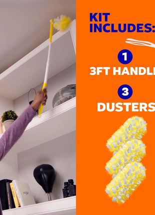 Swiffer Duster Kit with 3 ft Extendable Handle | Includes 1 Duster Extendable Handle (3 ft). 3 Heavy Duty Duster Refills. For Ceiling Fans, Vents, and Hard to Reach Places