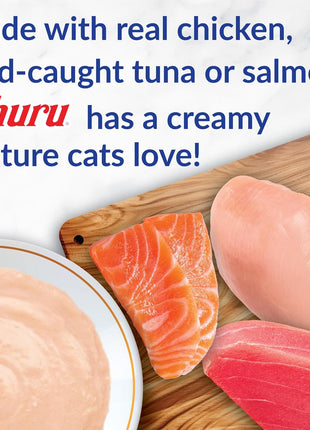 INABA Churu Cat Treats, Lickable, Squeezable Creamy Purée Cat Treat with Green Tea Extract & Taurine, 0.5 Ounces Each Tube, 50 Tubes, Tuna & Chicken Variety