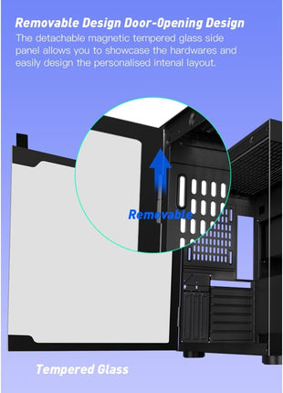 DIYPC DIY-CUBE10-Wood Black USB3.0 /Type C ATX Mid Tower Gaming Computer Case w/Tempered Glass Panel w/Walnut Wood