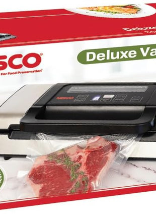 Nesco Deluxe Food VS-12 Vacuum Sealer, 130 Watts, Kit Bags & Viewing Lid, Compact, Silver