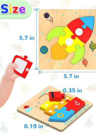 Wooden Toddler Puzzles Gifts Montessori Toys for 1 2 3 Years Old Boys Girls | 6 Vehicle Shape Puzzles, Boy Birthday Gift, Montessori Toys Educational Blocks for Toddlers 1-3, 2-4, Baby Learning Toys