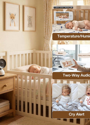 Smart WiFi Baby Monitor with 5-Inch Screen: 355° Pan-Tilt-Zoom Camera, HD Night Vision, Two-Way Audio, Cry Detection, Temp Sensor, 24/7 App Recording – Easy Setup, Baby Essentials for New Parents