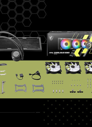 MSI MAG CoreLiquid E360 Black - AIO ARGB CPU Liquid Cooler - Rotating Cap Design - 360mm Radiator - Triple 120mm ARGB PWM Fans - LGA 1700/1851 / AM5/AM4 Compatible
