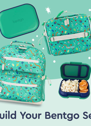 Bentgo Chill Kids 4-Compartment Bento Box Leakproof Lunch Box | Built-In Ice Pack, 3.3 Cup Capacity, BPA-Free, Microwave & Dishwasher Safe Tray, Ideal for Ages 3–7 (Green/Navy)