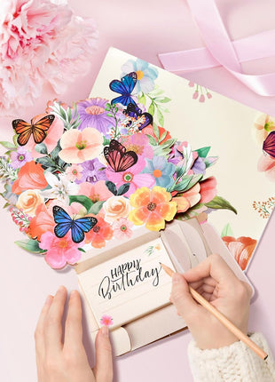 Yinqing Birthday Cards, Light and Music Happy Birthday Card for Women | Lily and Butterflies 10 Inch Forever Flower Bouquet, 3D Pop Up Birthday Gift Card for Women Wife Mom Daughter Sister