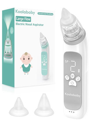 Koalababy Electric Nasal Aspirator for Baby, Large Flow, Baby Nose Sucker with 3 Suction Levels, Rechargeable Nose Cleaner for Toddlers, Music and Light Soothing, Soft Silicone Tips