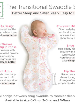 SwaddleDesigns Transitional Swaddle Sack, Arms Up Half Length Sleeves & Mitten Cuffs, Swaddle for Newborn Transition to Baby Sleep Sack Wearable Blanket, 0 3 month, 6 14 lb, Heavenly Floral Pink
