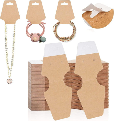 200 Pcs Necklace Display Cards with Adhesive, Thick Bracelet Keychain Display Cards, Kraft Paper Necklace Cards for Jewelry Display Selling